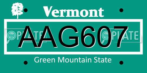 AAG607 Vermont License Plate