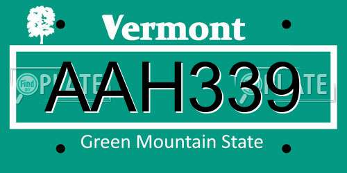 AAH339 Vermont License Plate