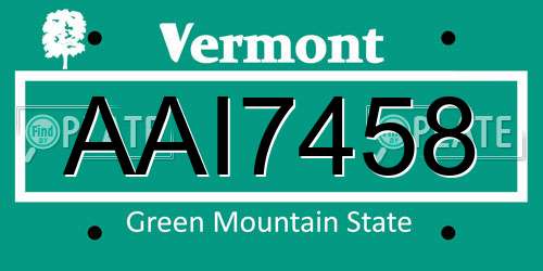 AAI7458 Vermont License Plate
