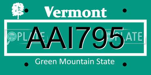 AAI795 Vermont License Plate