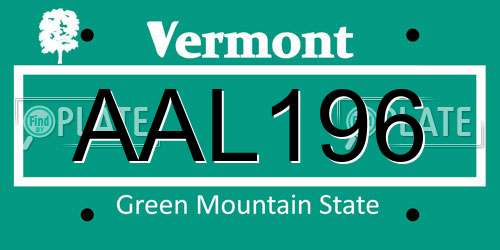 AAL196 Vermont License Plate