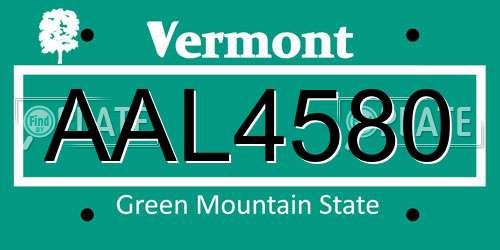 AAL4580 Vermont License Plate