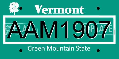 AAM1907 Vermont License Plate