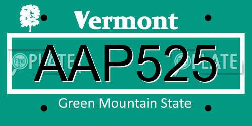 AAP525 Vermont License Plate