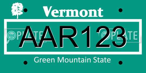 AAR123 Vermont License Plate