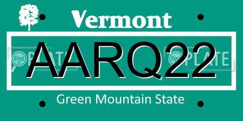 AARQ22 Vermont License Plate