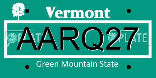 AARQ27 Vermont License Plate