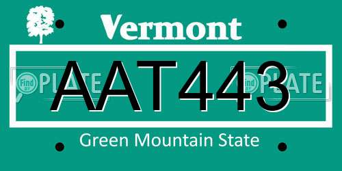 AAT443 Vermont License Plate