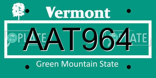 AAT964 Vermont License Plate
