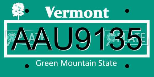 AAU9135 Vermont License Plate