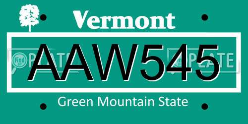 AAW545 Vermont License Plate