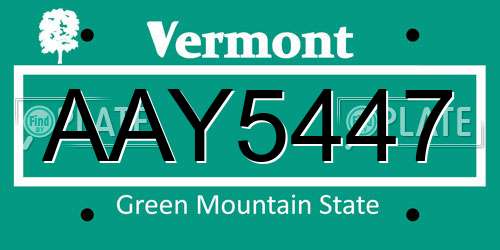 AAY5447 Vermont License Plate