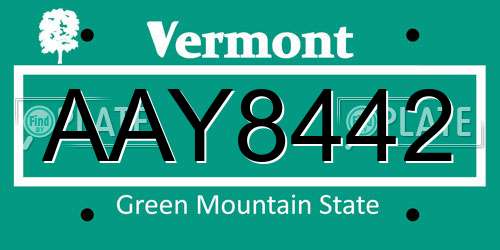 AAY8442 Vermont License Plate