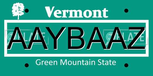 AAYBAAZ Vermont License Plate