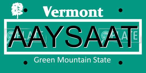 AAYSAAT Vermont License Plate