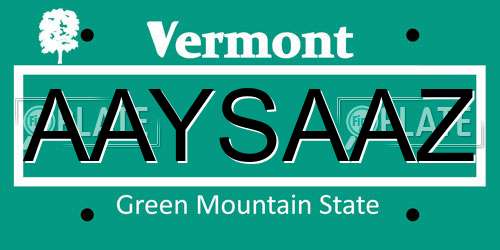 AAYSAAZ Vermont License Plate