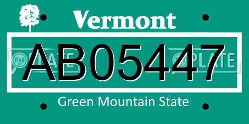 AB05447 Vermont License Plate