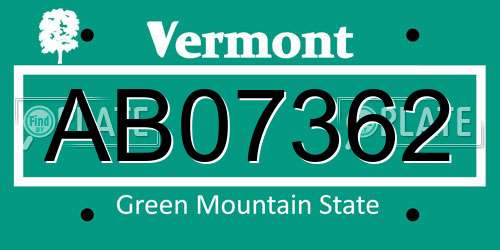 AB07362 Vermont License Plate