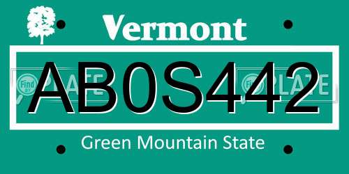 AB0S442 Vermont License Plate