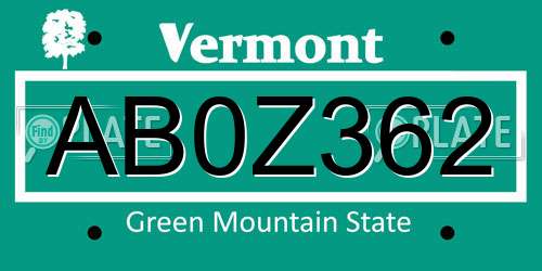 AB0Z362 Vermont License Plate