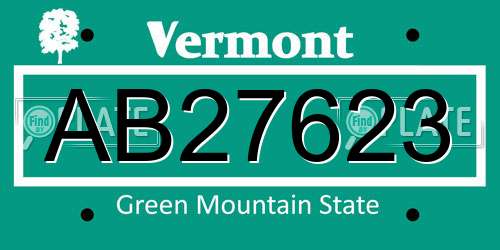 AB27623 Vermont License Plate