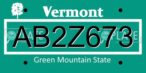 AB2Z673 Vermont License Plate