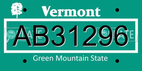 AB31296 Vermont License Plate