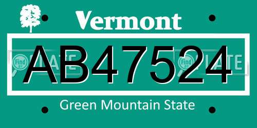AB47524 Vermont License Plate