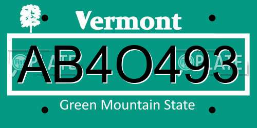 AB4O493 Vermont License Plate