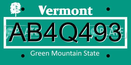 AB4Q493 Vermont License Plate