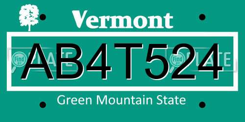 AB4T524 Vermont License Plate