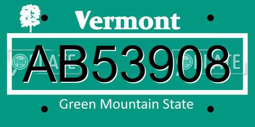 AB53908 Vermont License Plate