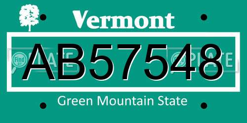 AB57548 Vermont License Plate