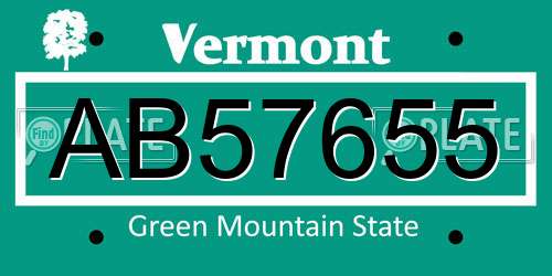 AB57655 Vermont License Plate