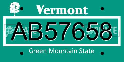 AB57658 Vermont License Plate