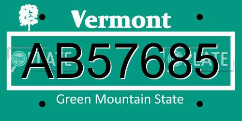 AB57685 Vermont License Plate