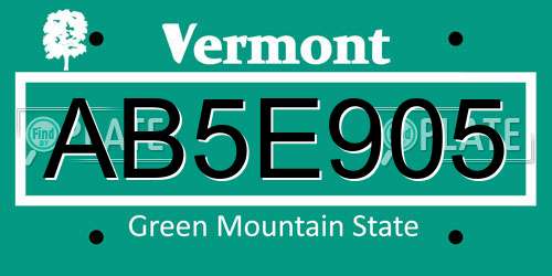 AB5E905 Vermont License Plate