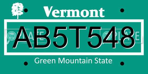 AB5T548 Vermont License Plate