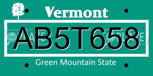 AB5T658 Vermont License Plate