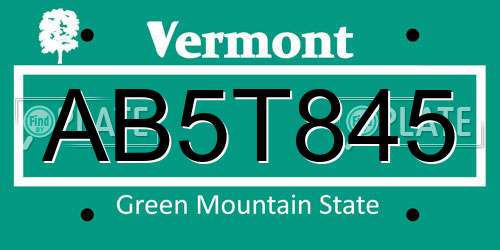 AB5T845 Vermont License Plate