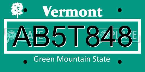 AB5T848 Vermont License Plate