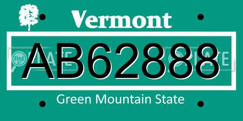 AB62888 Vermont License Plate
