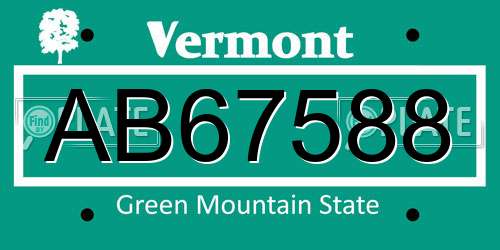 AB67588 Vermont License Plate