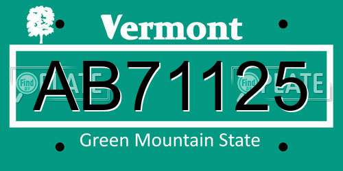 AB71125 Vermont License Plate