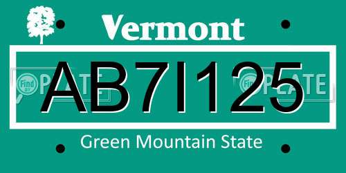 AB7I125 Vermont License Plate