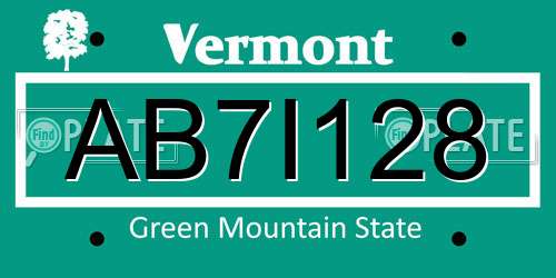 AB7I128 Vermont License Plate