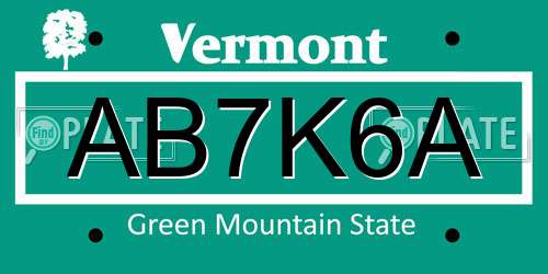 AB7K6A Vermont License Plate