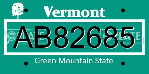 AB82685 Vermont License Plate