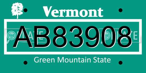 AB83908 Vermont License Plate