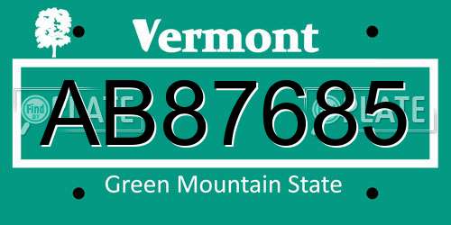 AB87685 Vermont License Plate